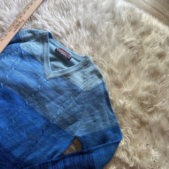 Vintage Youngbloods Acrylic Sweater Blue Large True Vintage V Neck Gradient - Picture 2 of 6